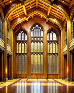 grand lobby wood hight wall hight 4 window gothic glass- high-definition - brown and black wood wall- old wood grey -nature stone old floor background 