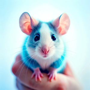 A sweet tiny dog with rabbit ears on hand looking in camera, close up foto