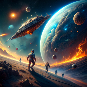 humans escaping from earth with spaceships, game scene, basic, illustration