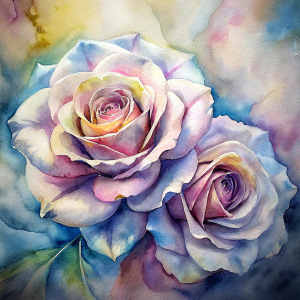 Vintage Old, Soft Colors, Oil Painting two Large Roses, Frontal View