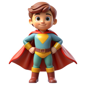 Full body portrait, Brave heroic and powerful superhero, kid wearing a cape. isolatet transparent background