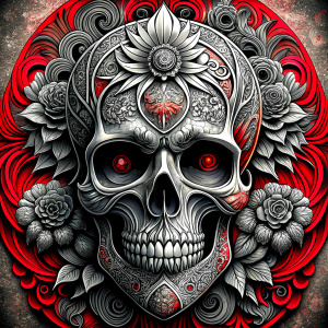 skull tattoo design - perfect realistic art - high-definition - grey and black - white background 