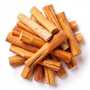 Chandan - group of sandalwood sticks top view on white background