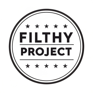 The logo for 'Filthy Project', a circular design with bold sans-serif font, black text centered on a white background, minimalist contemporary style, brand associated with the Philippines.