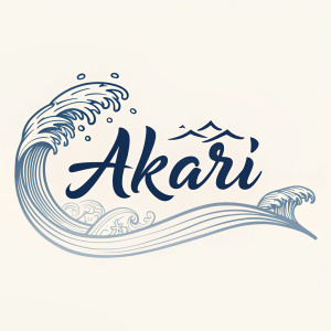 The logo for 'AKARI', featuring elegant Japanese calligraphy that resembles flowing water. Simple yet modern design with dark text on a light background.