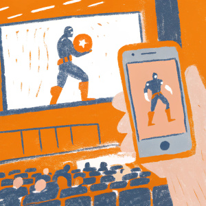 High-resolution digital promotional images of Marvel's Captain America: Civil War on a large screen and smartphone. Part of an extensive digital marketing campaign
