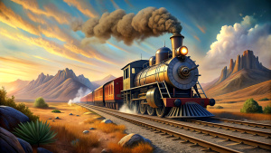 Frente de un Tren, 2D, tradicional, estilo viejo oeste, sobre vías, 