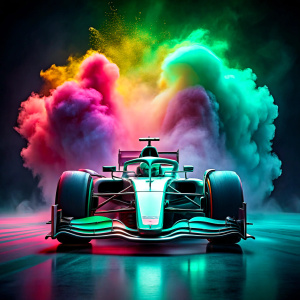 2023 mercedes formula 1 race car with color splash backround