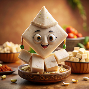 make cartoon character of indian favorite kaju katli more realastic