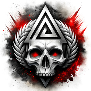 nordic skull valknut symbol - tattoo design - perfect realistic art - high-definition - grey and black - white background 