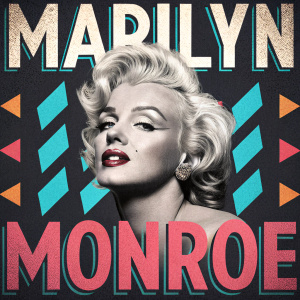 Stylized digital art of Marilyn Monroe. Abstract shapes and bold text spelling 'Marilyn Monroe'. Eye-catching design for poster or merchandise.