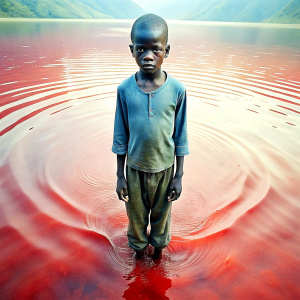 a dead child standing in red water