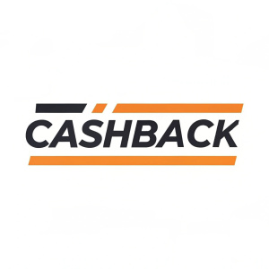 Modern logo featuring the word 'cashback' in bold, black sans-serif font. An orange stripe runs along the top edge for accent.