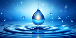 Water Drops as Droplet Shape on Blue Background. World Water Day Concept. Environment Care. CSR, Corporate Social Responsibility or CSC, Corporate Social Contribution