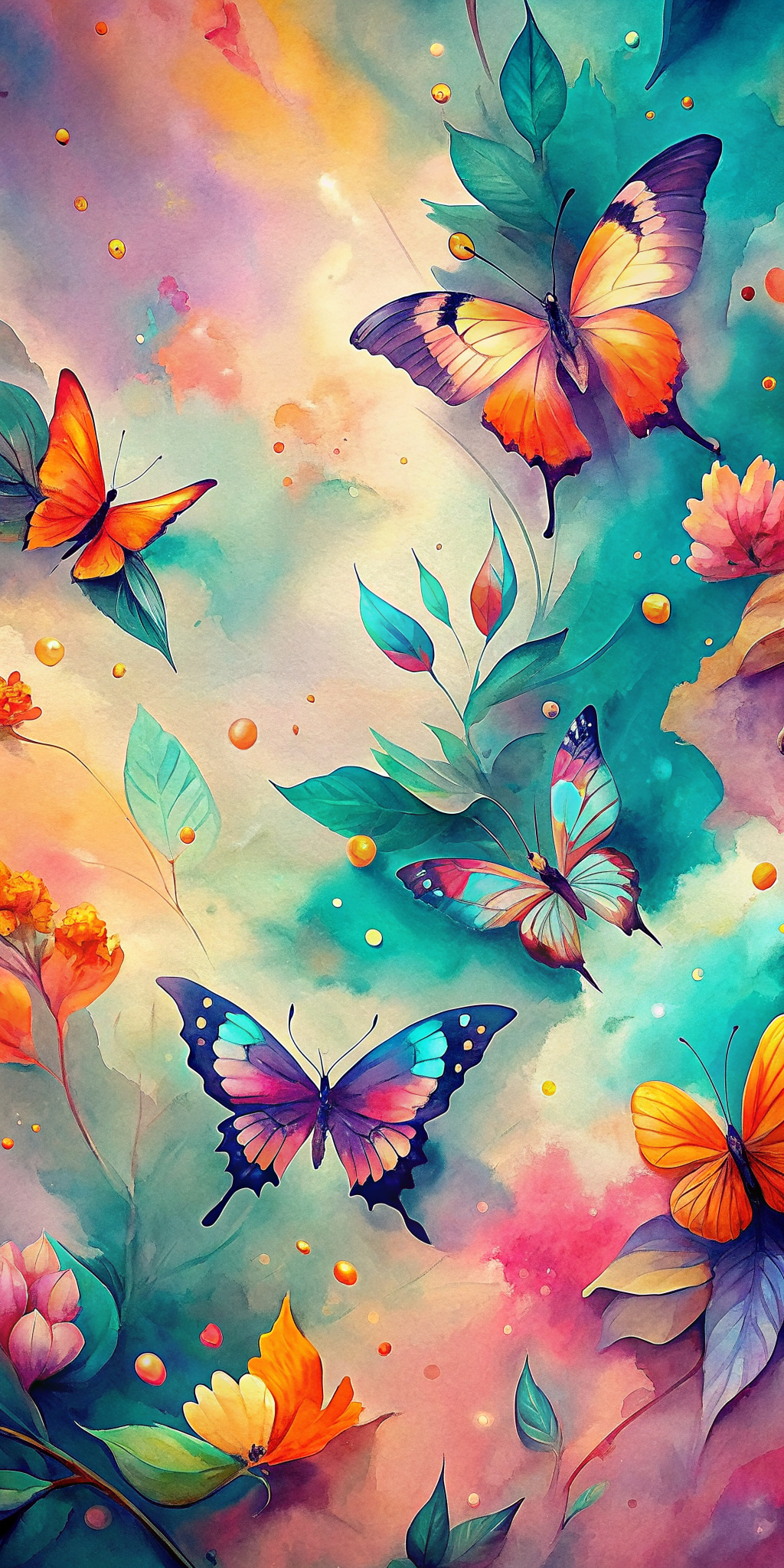create phone wallpaper with butterflies in natural colors
