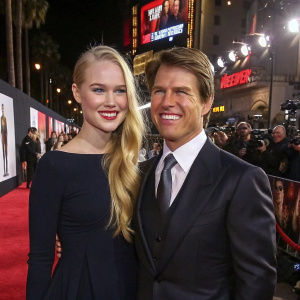 Tom Cruise and Danika Yarosh, both smiling, at the Hollywood premiere of 'Jack Reacher: Never Go Back'. Red carpet event