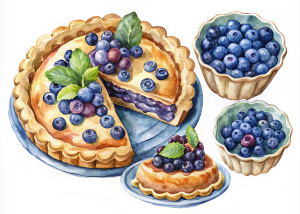 blueberry pie,watercolor clipart set