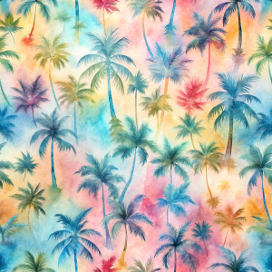 Pattern Seamless, Vintage Old, Soft Colors, abstract Tie Dye, Rainbow, Palms Tree Beach