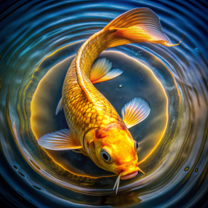 A golden koi fish coiled in the water