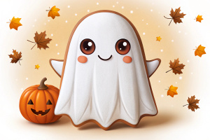 halloween graphic with little brown ghost