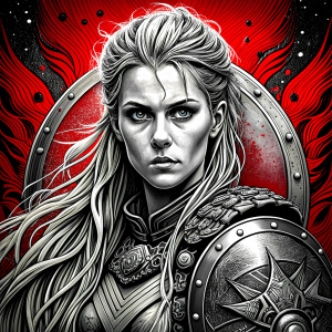 shieldmaiden perfect realistic art, high-definition, high-definition grey and black, white background 