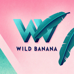 Logo design for Wild Banana. A sleek, green banana leaf forming the letter 'W' in Wild Banana. The company name is written in bold, sans-serif font beneath the leaf. Background is white, design is modern and minimalist.