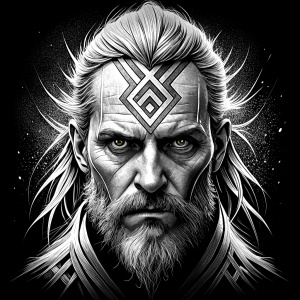 walhalla, viking warrior,  runics face, black work, white backrounds