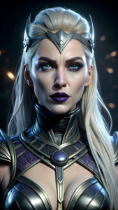Sindel,realistic,8k,hot blonde,love,blue growing eyes,black lipstick,runny makeup,(full body visible),beautiful blonde full length,(sindel mkx costume),sindel mk11 gear skin,sindel mk3 skin set.