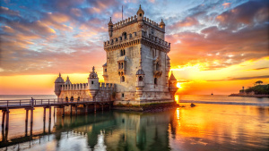 Lisbon, Belem Tower - Tagus River, Portugal.

ancient, architecture, attraction, belem, building, castle, destinations, europe, famous, fort, fortification, fortress, heritage, historic, historical, landmark, lisboa, lisbon, medieval, military, nobody, outdoors, people, place, portugal, portuguese, river, stone, sunrise, sunset, tagus, torre, tourism, tower, traditional, travel, unesco, water, world, belem tower, lisbon portugal, tagus river 

