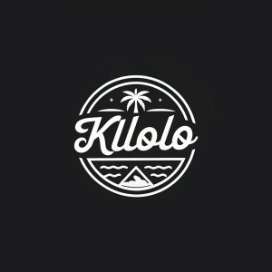 Stylized Kilolo logo. White, minimalist design. Centered on black background. Versatile for branding use