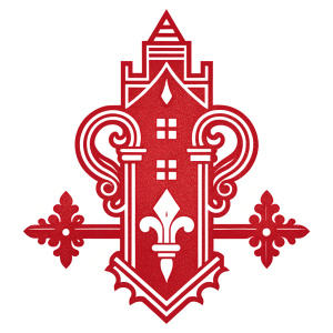 Flat ornamental logo related to building houses, use of key symbol, crown, English style, fleur-de-lis style, in one color, (((flat style)))), no shadow