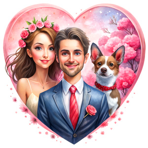 valentine,pink,liberty hold heart,white background,couple dog,no cloth