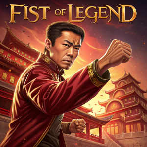 Movie poster for 'Fist of Legend'. Jet Li, Chinese actor, depicted in intense fighting pose. Background features ancient Chinese cityscape. Poster color scheme is vibrant red and gold. Title 'Fist of Legend' at top, showcasing Jet Li's martial prowess.