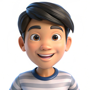 Fun 3D cartoon Asian teenager on White Background