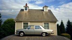 a car on a house roof