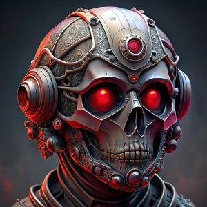 robot skull with a red crest, trending on artstation, sharp focus, studio photo, intricate details, highly detailed, by greg rutkowski
