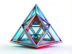 3D hexagonal bipyramid with glitch effect  on white background



