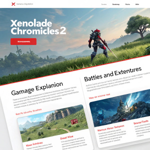 Interactive webpage dedicated to Xenoblade Chronicles 2. Gintendo Switch gameplay. Explore, battle, and story sections. Dynamic and modern design.