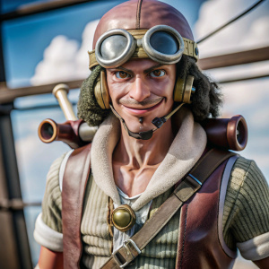 Create a photorealistic  full body image of Usopp in a futuristic style
