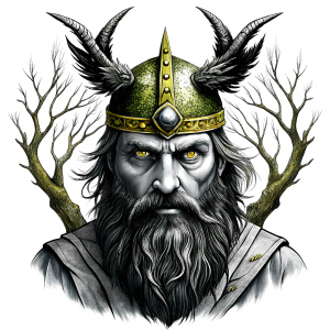 Wikinger mit zwei Gesichtern baum yggdrasil – and weapons high-definition design grey and black, realistic tattoo design, white background