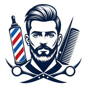 logo de barberia  yoyi que contenga la silueta de un hombre junto con una tijera y una maquina de cortar cabello