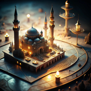 /imagine prompt:3d istanbul map, intricate, Dark Nymphet, Laser Printed, low angle, Motion graphics, Cinematic, game asset, colours are muted colors, steampunk, strobe lighting, High quality,the muslim who prays, quran,istanbul