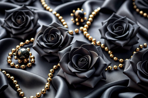 3d wallpaper jewellery black roses flower luxury silk on background print