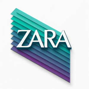 Zara's logo reimagined. Modern design featuring the brand name in sleek, stacked typography with gradients of teal and purple.