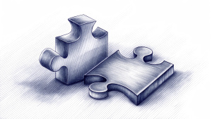 Strategic Canvas and a missing puzzle, Missing ingredient to success, black and white, sketch format
