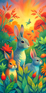 several rabbits in the summer