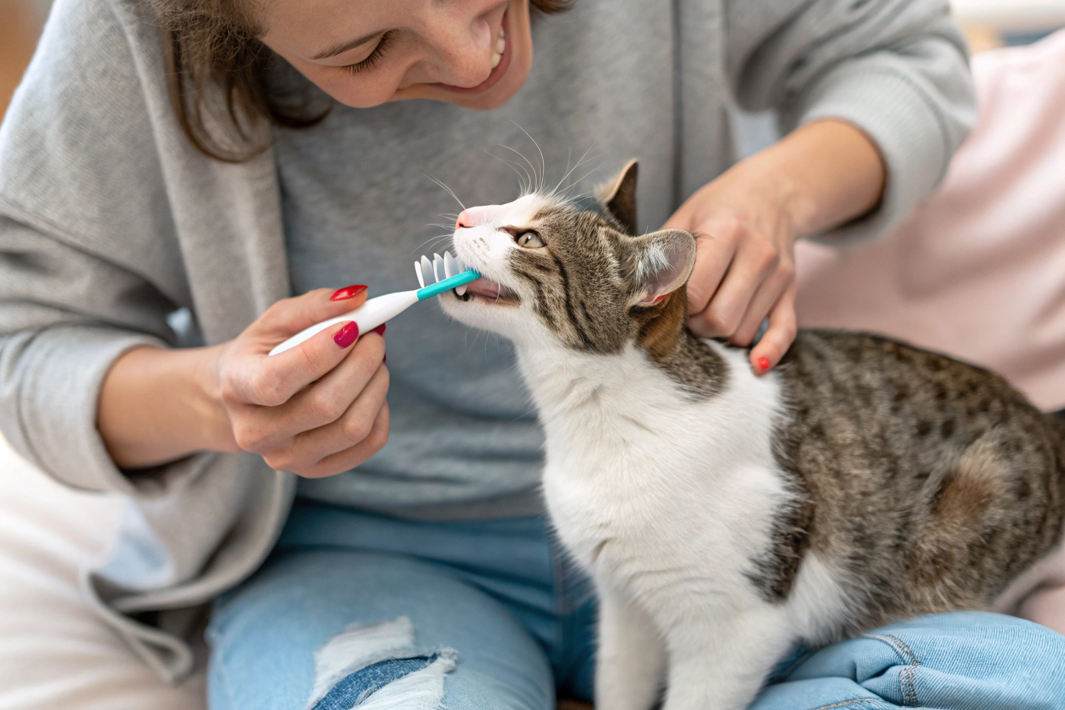 brush the cat's teeth
