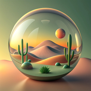 desert landscape inside transparent sphere