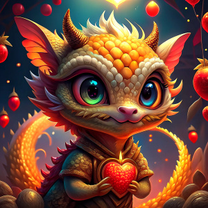 A majestic golden baby dragon with nice scales with piercing and captivating eyes and no ears and ((Open mouth)).The gold baby dragon is surrounded by an array of colorful Chinese lanterns, which cast a warm, festive glow over the scene.  In the background, an impressive fireworks display illuminates the night sky, contributing to the festive atmosphere. Realistic details, Ultra high definition