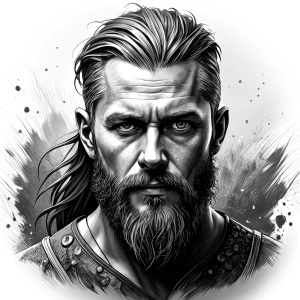 Nordic ragnar - perfect realistic art, high-definition grey and black, white background tattoo design